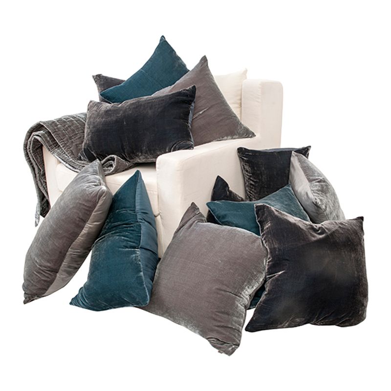 cushion cover silk velvet dark blue 60x40 cm
