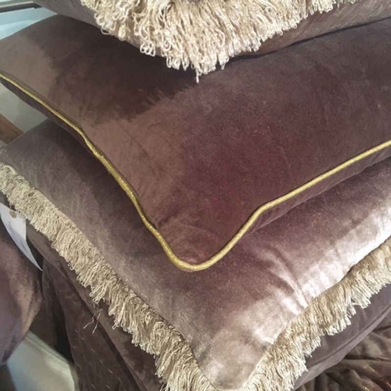 cushion cover matt velvet Plum w/gold piping