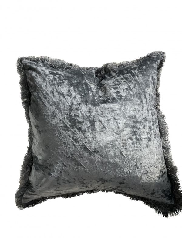 Cushion Cover Shiny Velvet w/fringles Dusty Blue